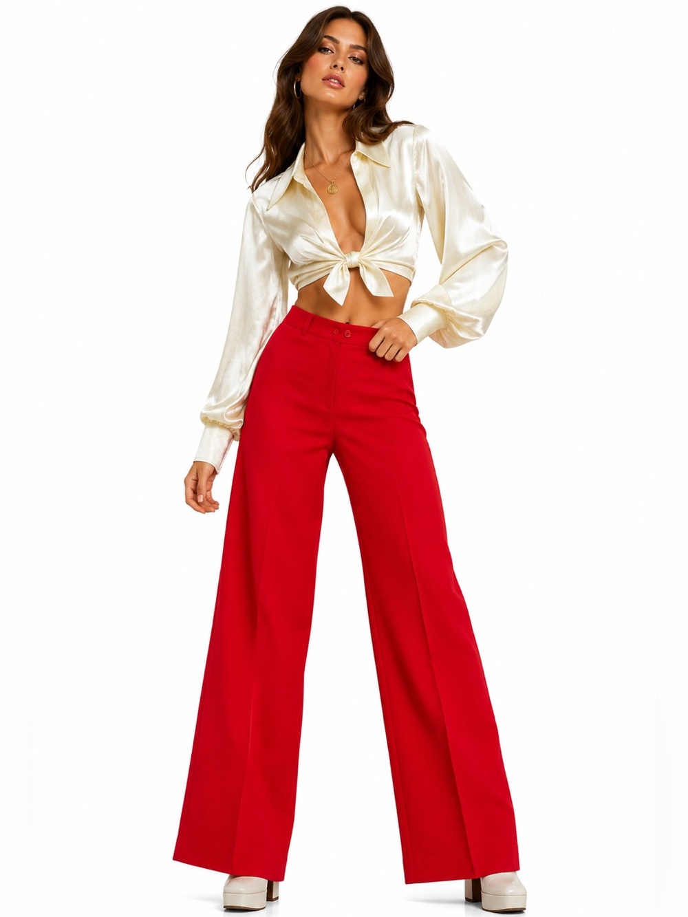 Vintage LEVI’S Red Wide Leg Pants 1970s Mod Disco‎ High Rise Sailor Trousers
